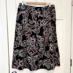 Christopher & Banks Paisley‎ A-Line Midi Skirt Black Red Stretch Office Sz 14